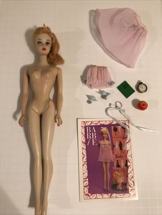 Vintage Barbie 3 Blonde Ponytail Doll With Brown Eyeliner And Pink Sweet Dreams