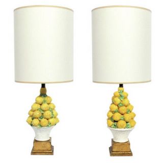 Vintage Italian Majolica Ceramic Lemon Lamps
