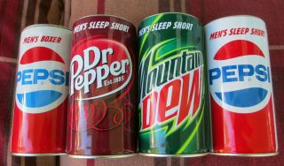 2 Pepsi - Cola,  1 Mountain Dew,  1 Dr.  Pepper Steel Can Coin Banks