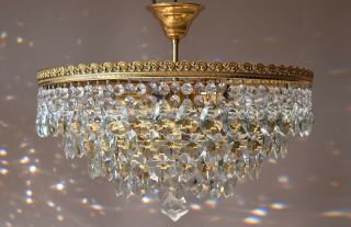 Large Flush Antique / Vintage Crystal Chandelier,  Ceiling Lighting,  Pendant Lamp