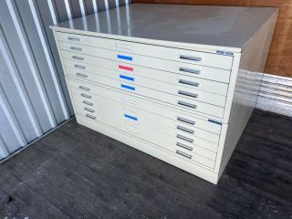 Vintage 10 Drawer Flat File Blueprint Cabinet With Base 54 " W