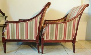 Pair Large Antique/Vtg Temple Furn.  Solid Mahogany Upholstered Accent Arm Chairs 3