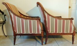 Pair Large Antique/Vtg Temple Furn.  Solid Mahogany Upholstered Accent Arm Chairs 5