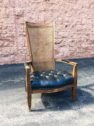 Antique Tall Cane Back Bergere Tufted Arm Chair French Regency Wood Leather 5