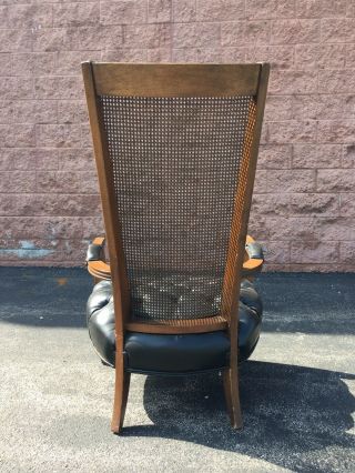 Antique Tall Cane Back Bergere Tufted Arm Chair French Regency Wood Leather 6