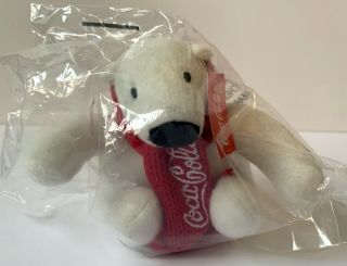 Coca Cola Plush Polar Bear W/ Red Scarf In Bag 4 " Coke Collectible Beanie