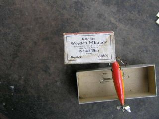 Rhodes Antique Wooden Minnow Lure And Box Shakespeare