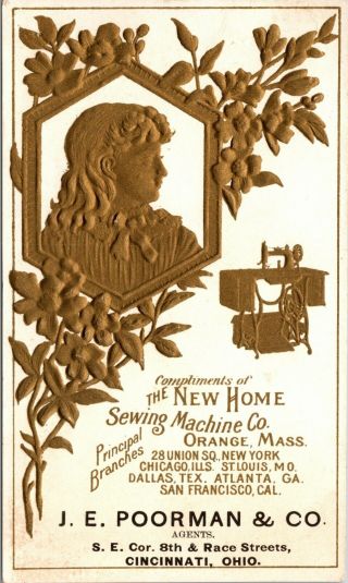 Embossed Victorian Trade Card - The Home Sewing Machine,  Orange,  Mass.