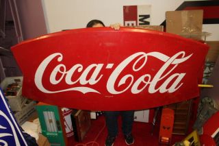 Rare Large Vintage 1962 Coca Cola Fishtail Soda Pop Gas Station 72 " Metal Sign