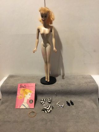 Vintage Barbie Ponytail 3 850 Blonde 1960 Stand And Accessories Nr
