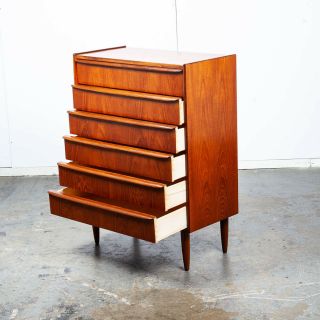 Mid Century Danish Modern Highboy Dresser Solid Teak 6 Drawer Denmark Vintage NM 5