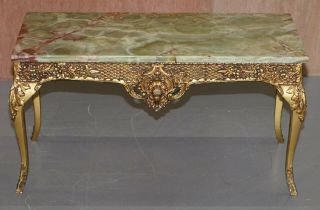 LOVELY VINTAGE FRENCH THICK MARBLE TOPPED COFFEE OR COCKTAIL TABLE GILT FRAME 2