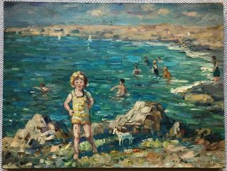 Dorothea Sharp ?? Impressionist Oil Painting Of A Beach Scene Unframed