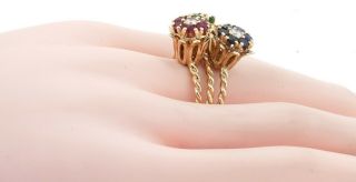 Heavy vintage 14K YG 3.  36CT diamond ruby emerald sapphire flower ring size 9.  25 6