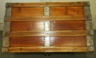 ANTIQUE STEAMER TRUNK VINTAGE VICTORIAN MID SIZE FLAT TOP CHEST TRAY & KEY C1890 4