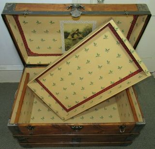 ANTIQUE STEAMER TRUNK VINTAGE VICTORIAN MID SIZE FLAT TOP CHEST TRAY & KEY C1890 5