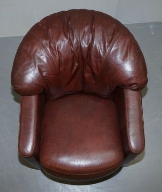 LOVELY VINTAGE HAND DYED CIGAR BROWN LEATHER CLUB TUB ARMCHAIR SHELL BACK 4
