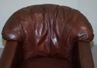 LOVELY VINTAGE HAND DYED CIGAR BROWN LEATHER CLUB TUB ARMCHAIR SHELL BACK 5