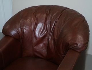 LOVELY VINTAGE HAND DYED CIGAR BROWN LEATHER CLUB TUB ARMCHAIR SHELL BACK 6