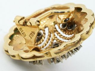 Heavy vintage Italian 18K YG 1.  0CT VS1/F diamond enamel cluster clip - on earrings 6