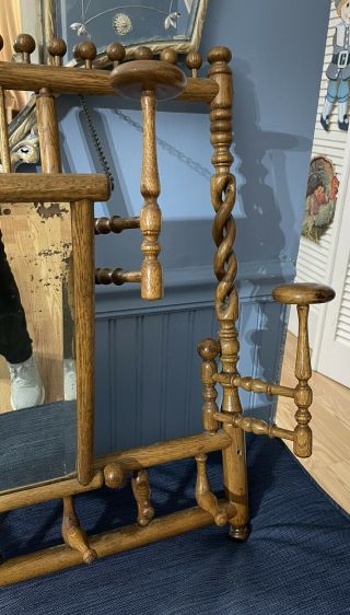 Antique Victorian Carved Oak Wood Wall Coat Hat Rack Mirror Hall Entry RARE L@@K 3