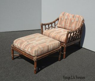 Vintage Mid Century Modern Mcguire Bamboo Rattan Accent Chair And Ottoman