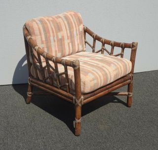Vintage Mid Century Modern McGuire Bamboo Rattan Accent Chair and Ottoman 4