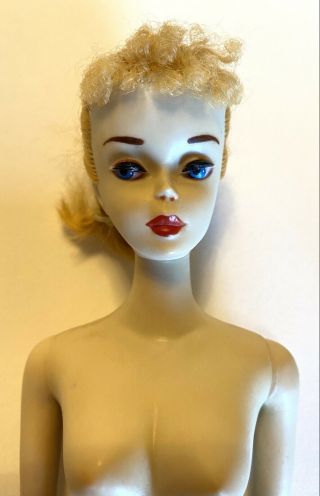 Vintage Ponytail Barbie Doll 3 Blonde Hair Brown Eyeliner Creamy White Skin
