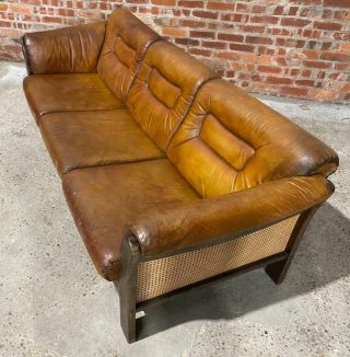 Vintage Danish 1970 Tan leather three seater sofa with Berger Sides and back 5