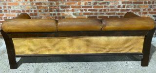 Vintage Danish 1970 Tan leather three seater sofa with Berger Sides and back 6