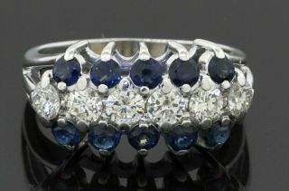 Vintage Heavy 14k Wg 2.  40ctw Vs Diamond/blue Sapphire Cluster Cocktail Ring