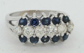 Vintage heavy 14K WG 2.  40CTW VS diamond/Blue sapphire cluster cocktail ring 2