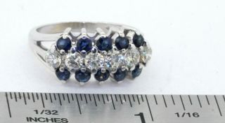 Vintage heavy 14K WG 2.  40CTW VS diamond/Blue sapphire cluster cocktail ring 3