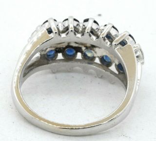 Vintage heavy 14K WG 2.  40CTW VS diamond/Blue sapphire cluster cocktail ring 4