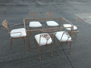 Vtg Patio Set Table Orleans Woodard 6 chairs Acorn delivery available 2