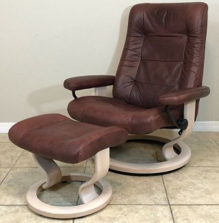 Ekornes Stressless Leather Recliner Chair & Ottoman Large Size Vintage Norway 2
