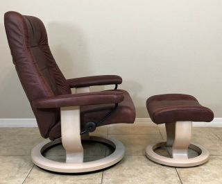 Ekornes Stressless Leather Recliner Chair & Ottoman Large Size Vintage Norway 4