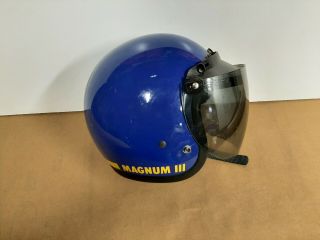 Vintage 1975 Bell Magnum Iii 3 Motorcycle Blue Helmet With Face Shield.