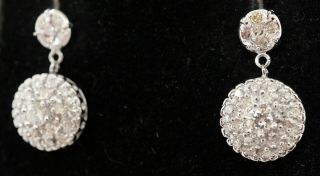 Vintage Heavy 14k Wg 2.  62ct Diamond Cluster Drop Dangle Earrings W/ Screw Backs