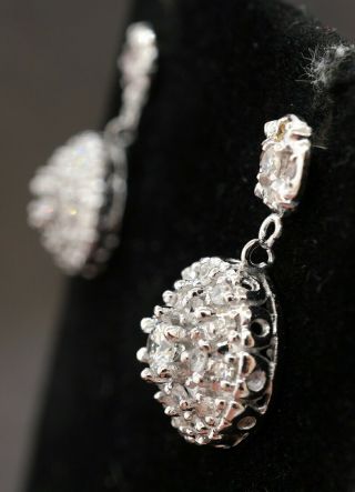 Vintage heavy 14K WG 2.  62CT diamond cluster drop dangle earrings w/ screw backs 2