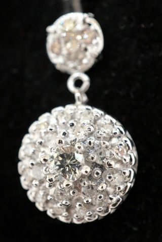 Vintage heavy 14K WG 2.  62CT diamond cluster drop dangle earrings w/ screw backs 4
