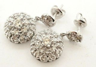 Vintage heavy 14K WG 2.  62CT diamond cluster drop dangle earrings w/ screw backs 5