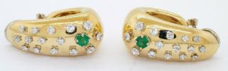 Heavy vintage Italy 18K YG 2.  34CT diamond emerald curved cluster earrings 3
