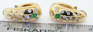 Heavy vintage Italy 18K YG 2.  34CT diamond emerald curved cluster earrings 4