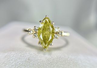 Vintage 14k Yellow Gold Fancy Yellow Color Marquise Cut Diamond Engagement Ring