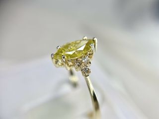 Vintage 14k Yellow Gold Fancy Yellow Color Marquise Cut Diamond Engagement Ring 3