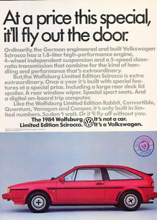 1984 Volkswagen Scirocco Wolfsburg Vw - Classic Vintage Advertisement Ad A71 - B