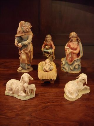 ❤ Vintage Anri Walter Bacher 5 " Scale Hand Carved Wood 12 Figure Nativity Set