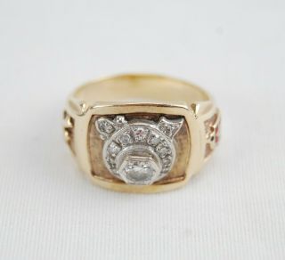 Vintage 10k Yellow Gold Shriners Ring With Diamonds - Size 13.  25