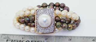 Vintage heavy 14K gold 1.  6CT VS diamond/15.  5mm pearl 7mm pearl 4 - strand bracelet 3